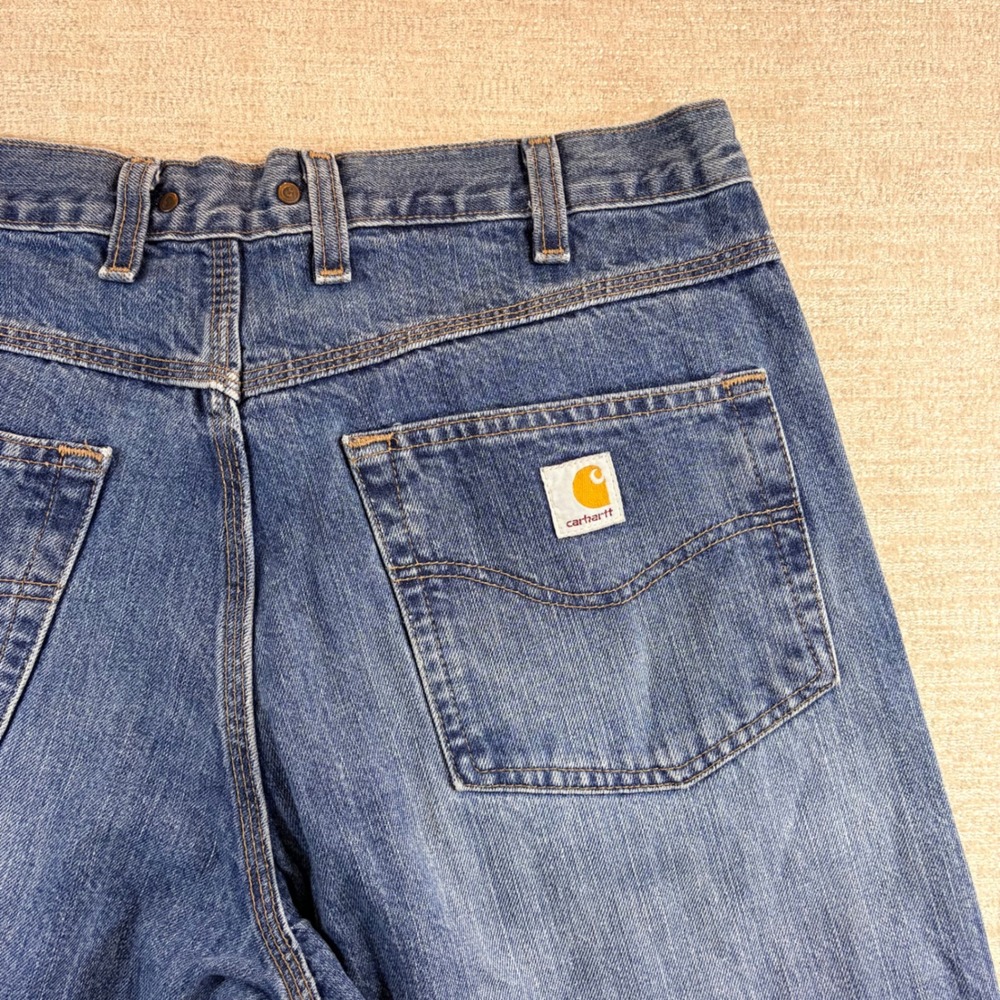 Carhartt 3189 LVN Loose Fit Blue Denim Workwear Jeans Mens 34x34 Med Wash Worn